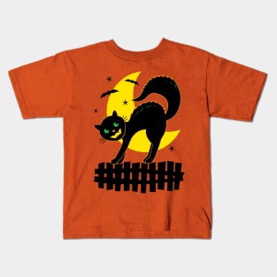 Halloween Cute Retro Vintage Black Cat and Moon Kids T-Shirt